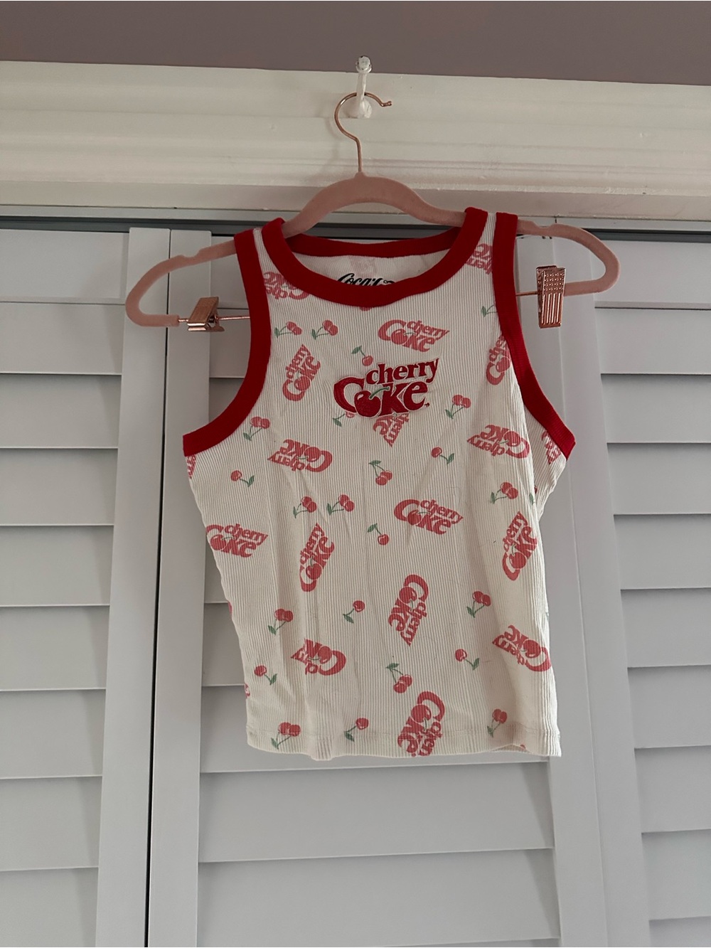 Coca Cola White Tank Top with Red Trim and Cherry Logo